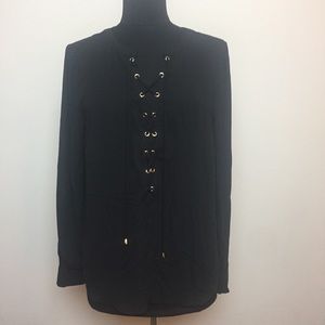 INC International Concepts Sheer Sleeve Tie Front